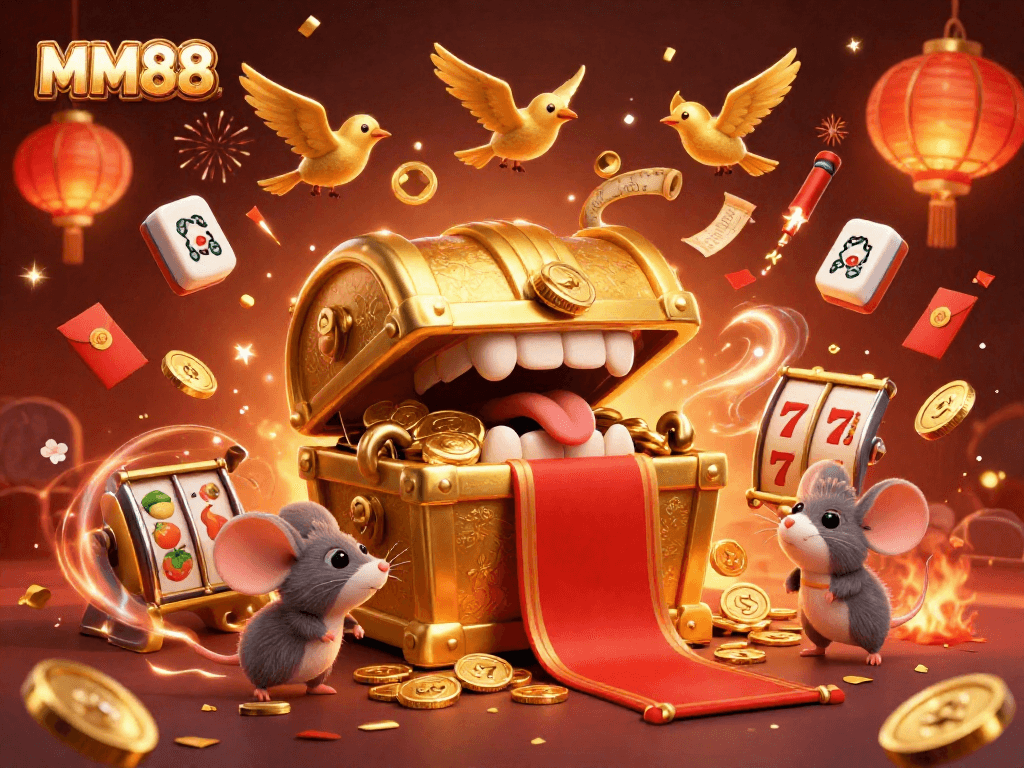 Experience the excitement of MM88 with vibrant 3D casino elements and captivating treasures!