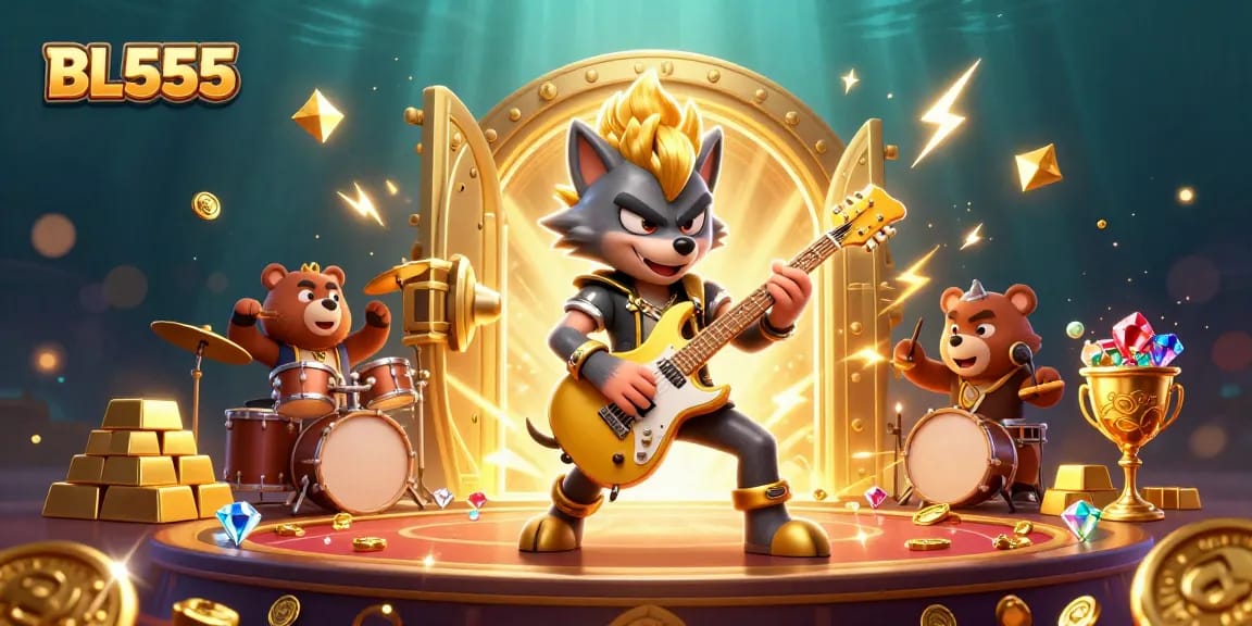 Experience thrills at BL555 with vibrant 3D characters on a dazzling casino stage.