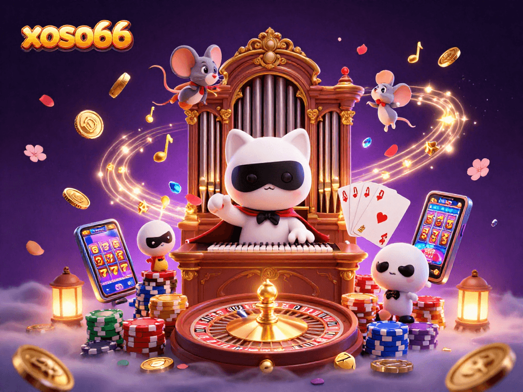 Engage with the thrilling world of xoso66 in this vibrant 3D casino scene full of excitement.