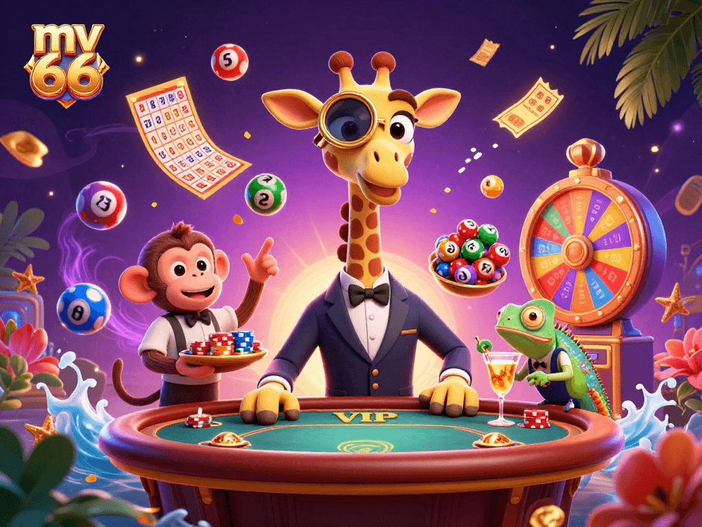 Experience exciting gaming action at mv 66 with vibrant cocktails and dynamic lottery elements.
