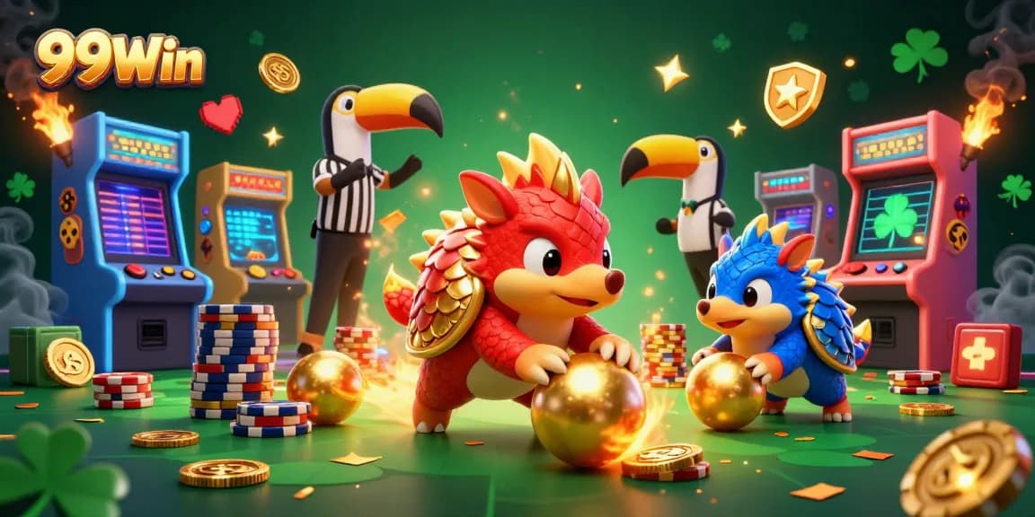 Experience the vibrant world of 99Win with dynamic pangolins in an exciting casino atmosphere.