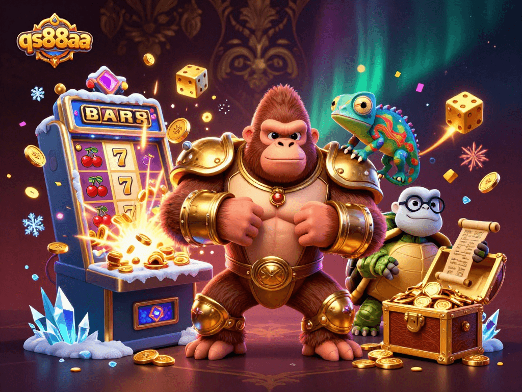 Experience the excitement of qs88aa casino with the gorilla king and treasure-filled slot machine.