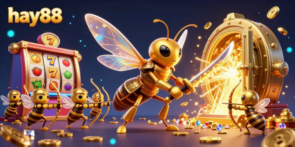 Experience the excitement of hay88 with a gleaming hornet and dynamic casino elements.