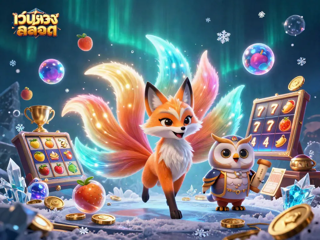 Win big at เว็บตรงสล็อต with vibrant slots gameplay featuring nine-tailed fox spirit and a wise owl.