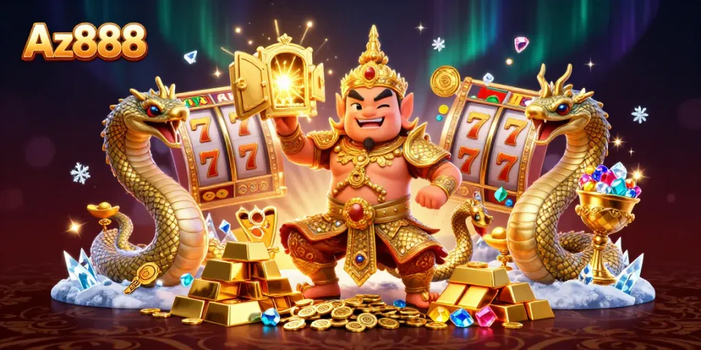 Win big with Az888's dynamic gaming experience illustrated through vibrant casino elements.