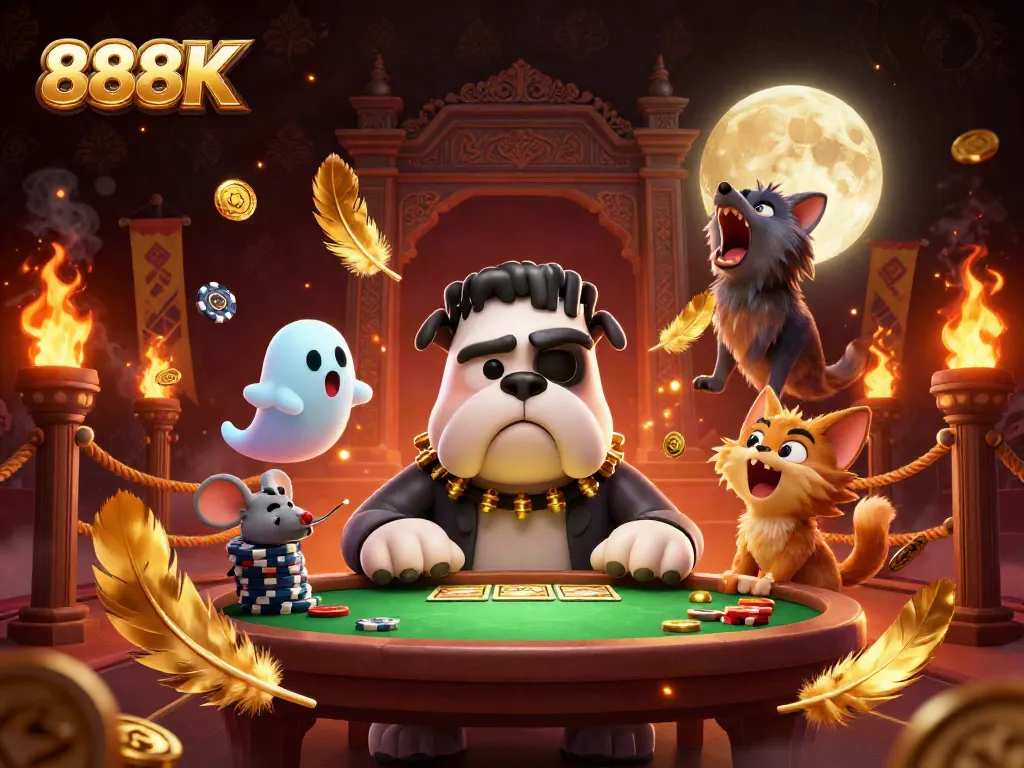 Engage in thrilling gameplay at 888K, featuring vibrant characters amidst dynamic casino action.