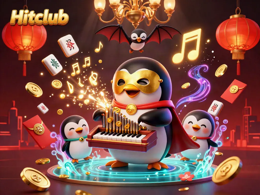 Hitclub's engaging 3D casino scene featuring a penguin organist and compelling game elements.