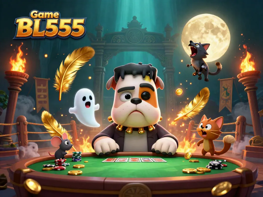 Experience the thrilling Game BL555 as characters engage in dynamic card play at an enchanted casino.