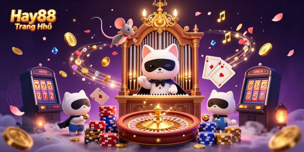 Experience the excitement of Hay88 Trang Chủ with a 3D casino scene capturing thrilling games and winning moments.