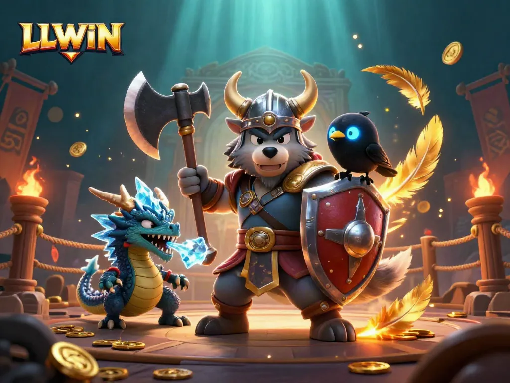 Engage with LLWIN's exciting gambling environment featuring animated characters amidst a vibrant casino scene.