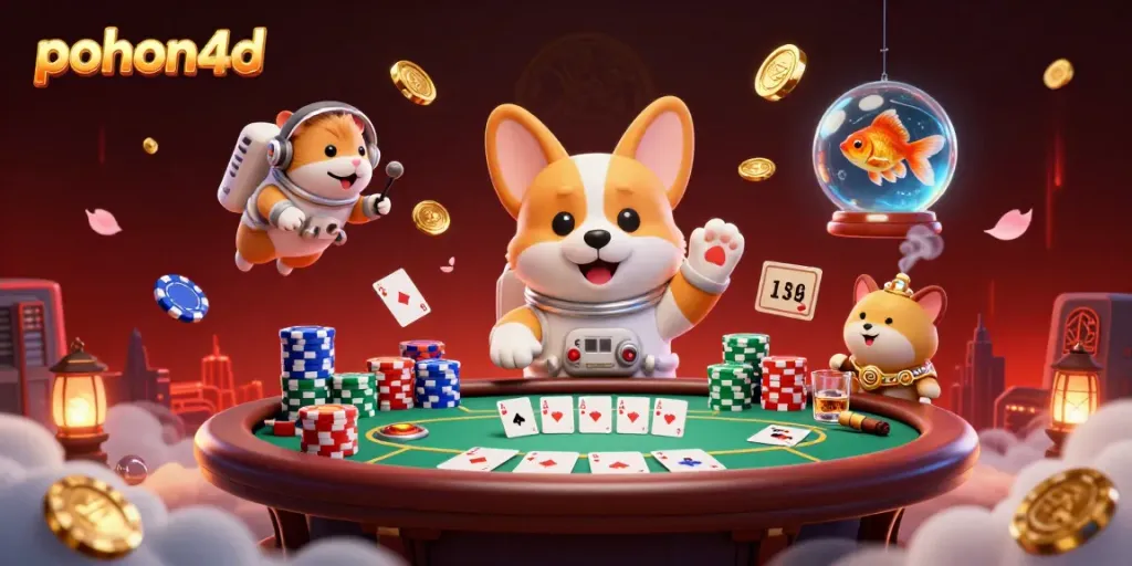 Experience the excitement of pohon4d with a playful astronaut corgi in a vibrant casino scene.