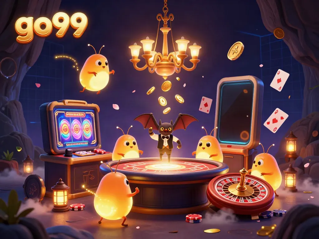 Experience vibrant excitement at go99 with glowing glowworms illuminating a cave casino adventure.