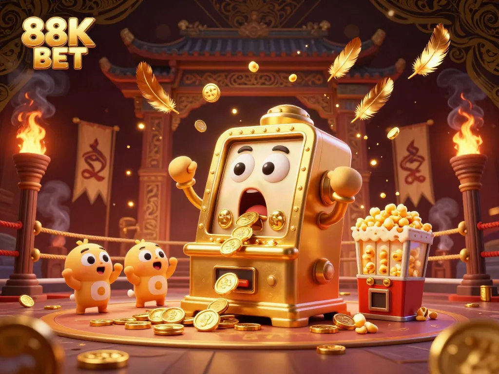 Celebrate wins at 88K BET with vibrant slot machines and golden coins in dynamic action.