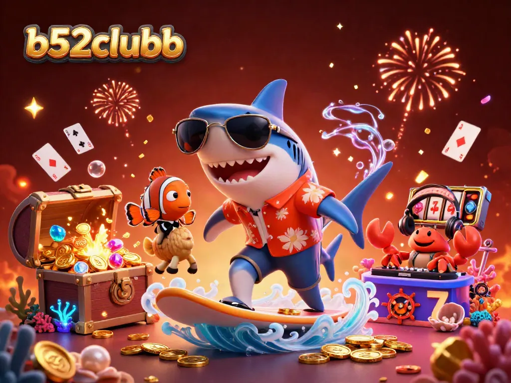 Engage in thrilling gameplay with b52clubb featuring a lively casino scene with sharks, seahorses, and treasure.