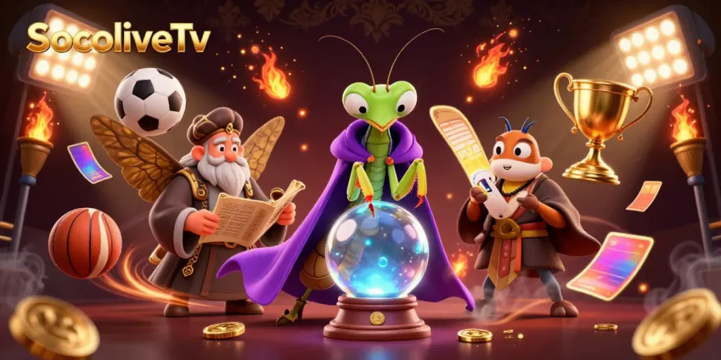 SocoliveTv showcases an engaging scene with dynamic sports elements and mystical characters, enhancing the online gambling experience.