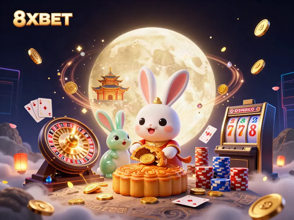 Experience the excitement of 8XBET with a vibrant 3D illustration depicting casino game fun.