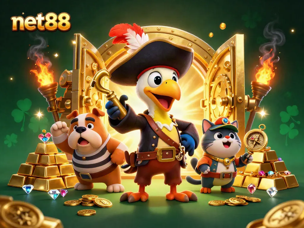 net88 players celebrate wins amidst golden treasures, showcasing thrilling casino adventures