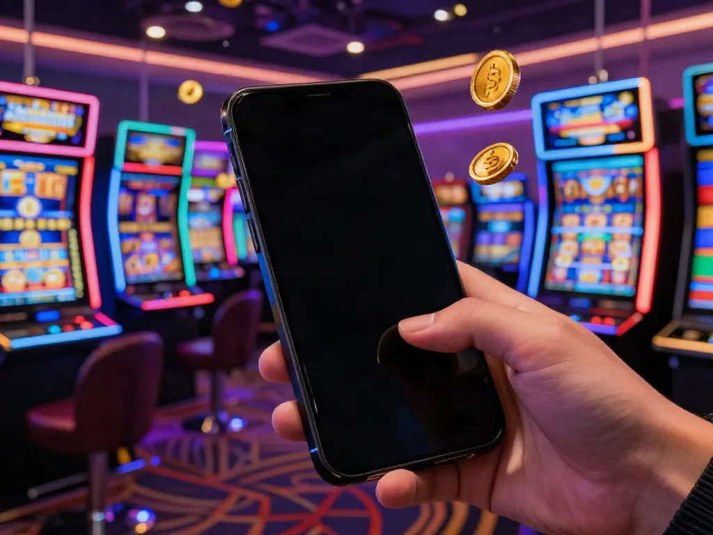 Engaging slot Thailand gaming experience on a mobile device surrounded by colorful casino atmosphere.