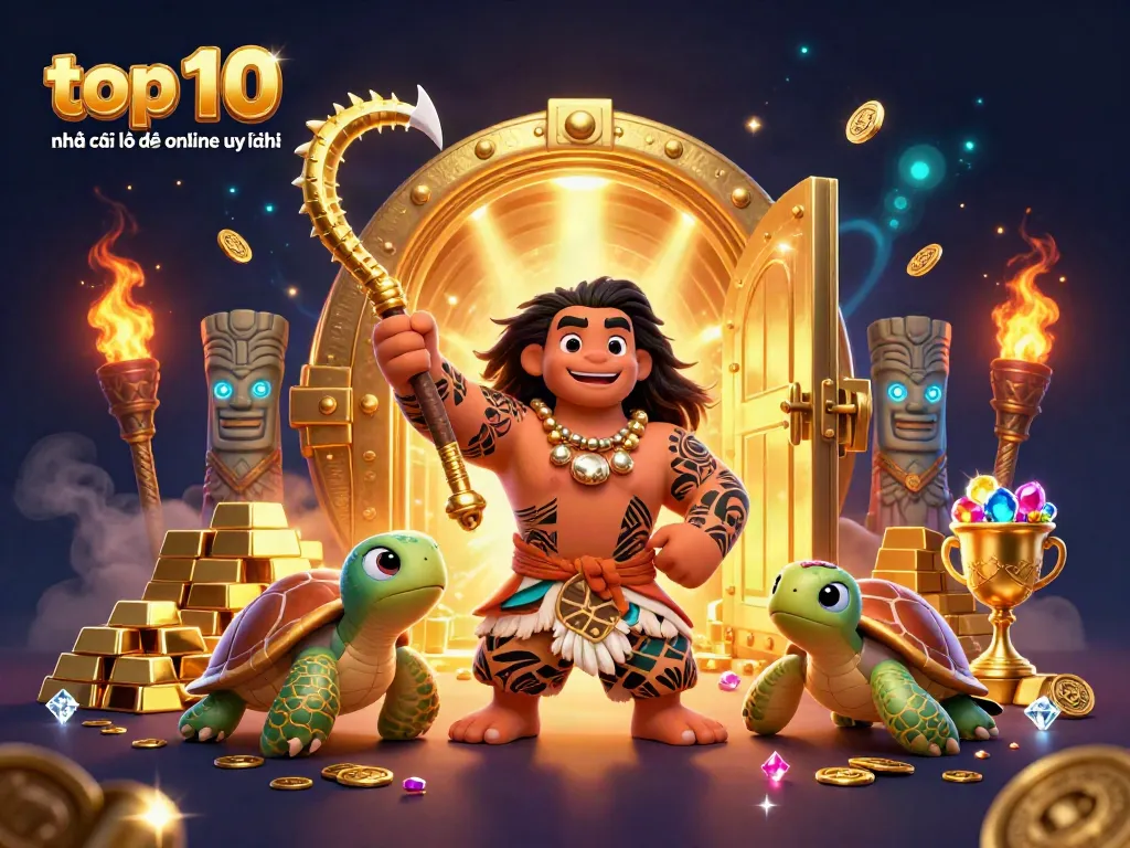 Engage with top 10 nhà cái lô đề online uy tín showcasing a mystical 3D scene filled with treasures and adventure.
