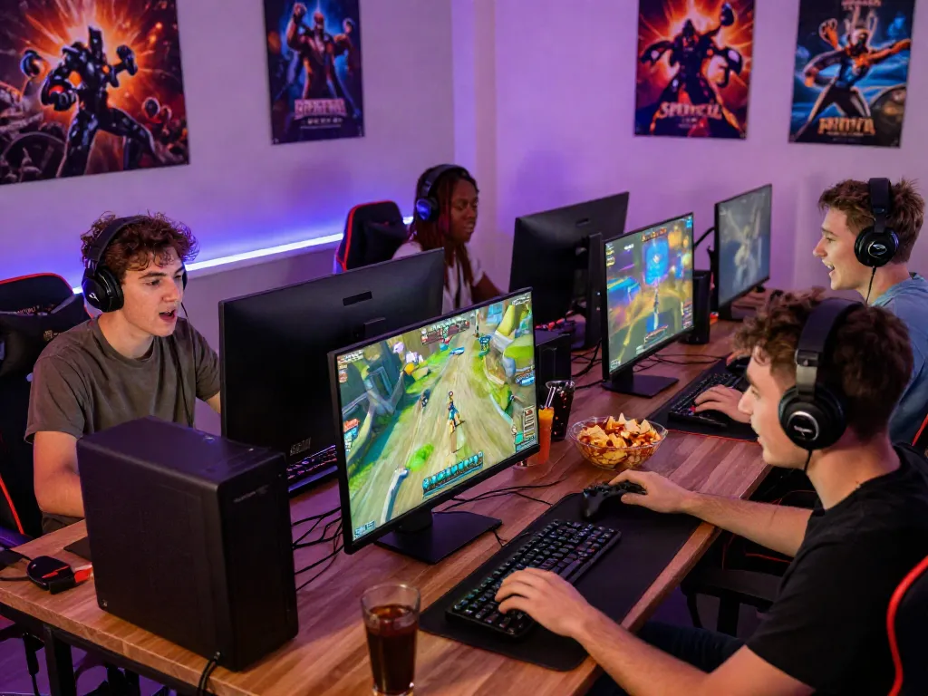 Friends playing games on Sunwin, showcasing excitement and camaraderie in a cozy gaming room.
