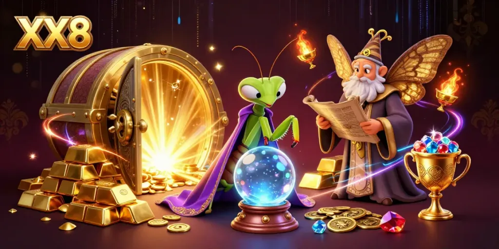 Experience thrilling gameplay with XX8's colorful and vibrant casino atmosphere featuring mystical characters and treasures.