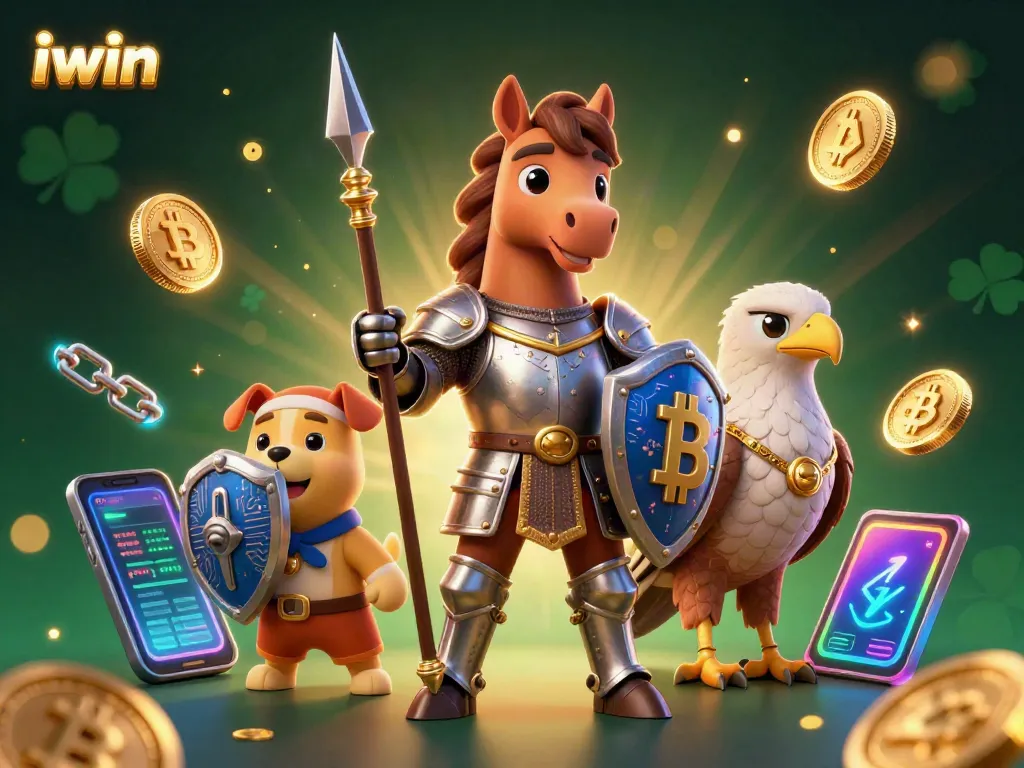 Engage in thrilling gameplay with iwin's medieval casino scene, featuring knights, crypto coins, and vibrant elements.