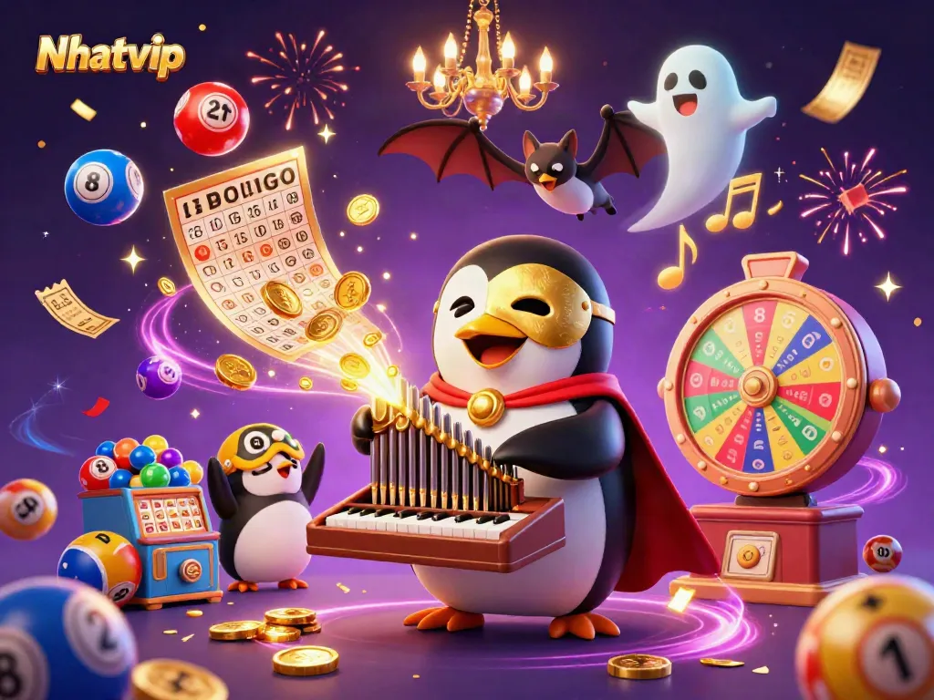 Nhatvip offers a thrilling casino experience with vibrant bingo and lottery elements in a dynamic, festive atmosphere.
