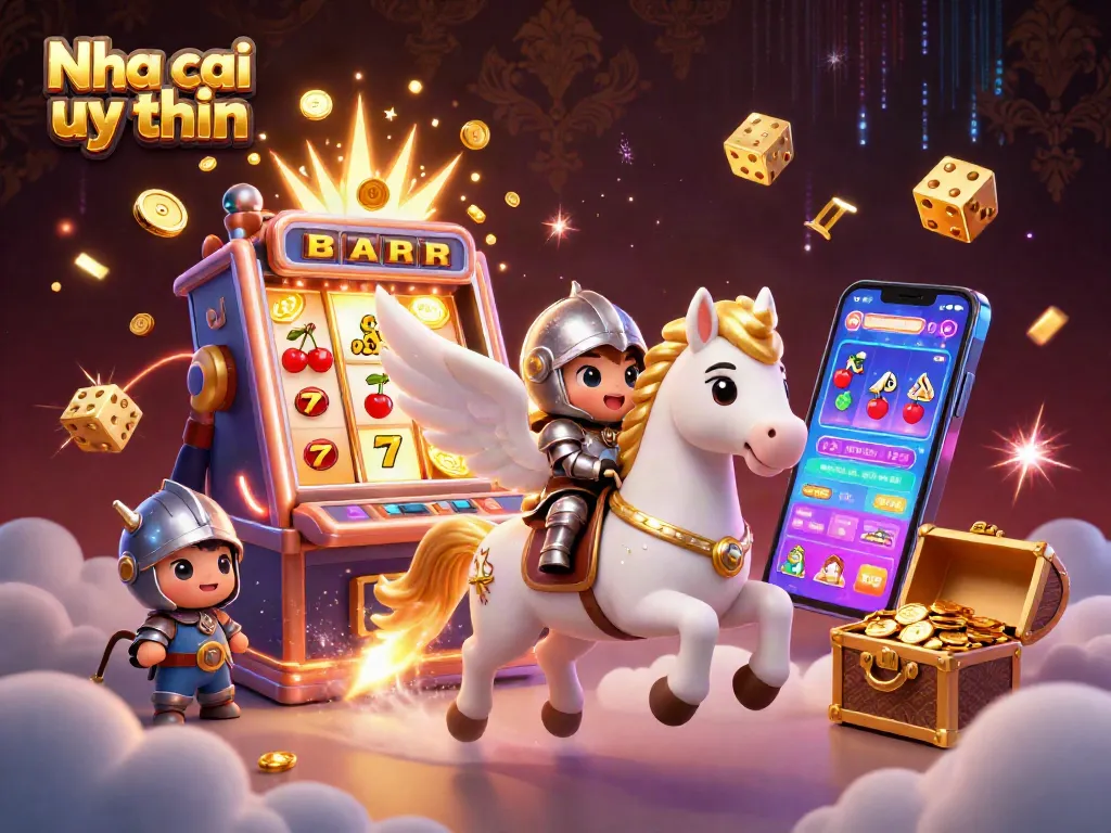 Nha cai uy tin brings thrilling action with a celestial horse and knight in a vibrant casino scene full of games.