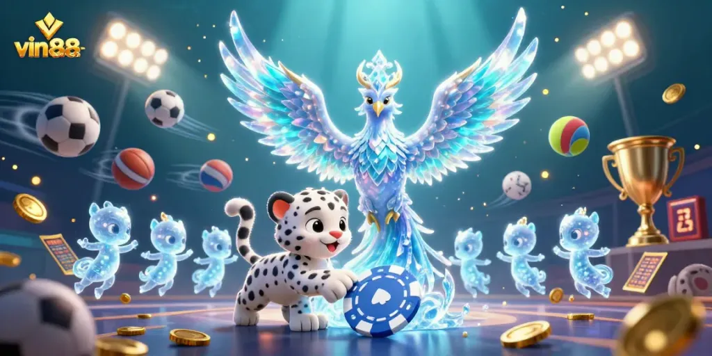 Engage in thrilling gaming at vin88-casino with an enchanting illustration of vibrant casino elements.