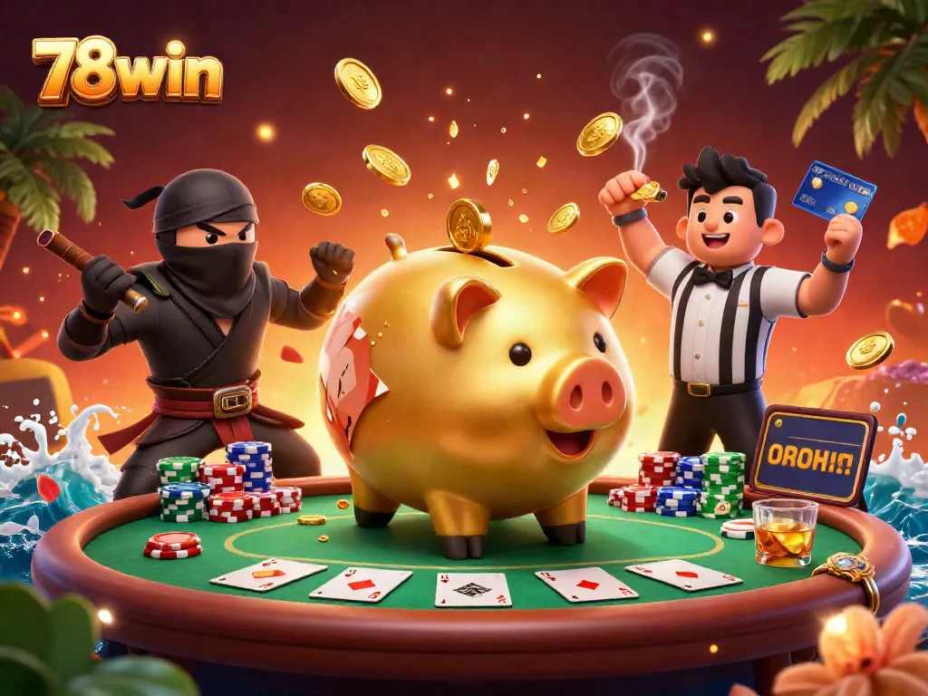 Engage in thrilling action with 78win as golden coins rain down in this vibrant casino scene.