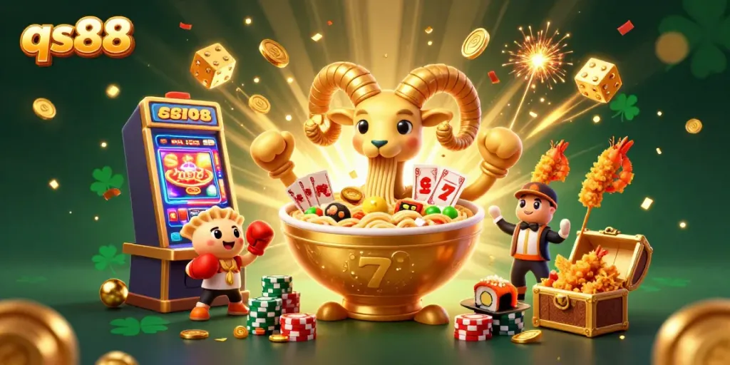 Engage in thrilling gameplay at qs88 casino with a vibrant scene of colorful characters and exciting slots.