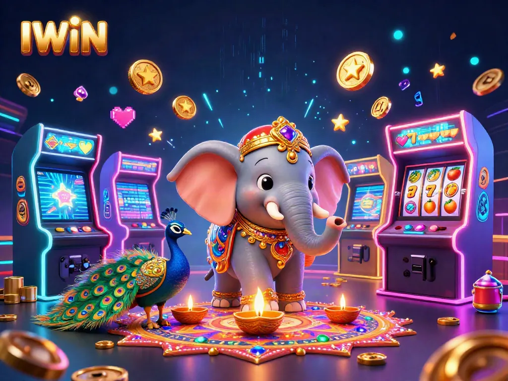 Experience thrilling IWIN casino action with vibrant slots and 3D characters in festive detail.