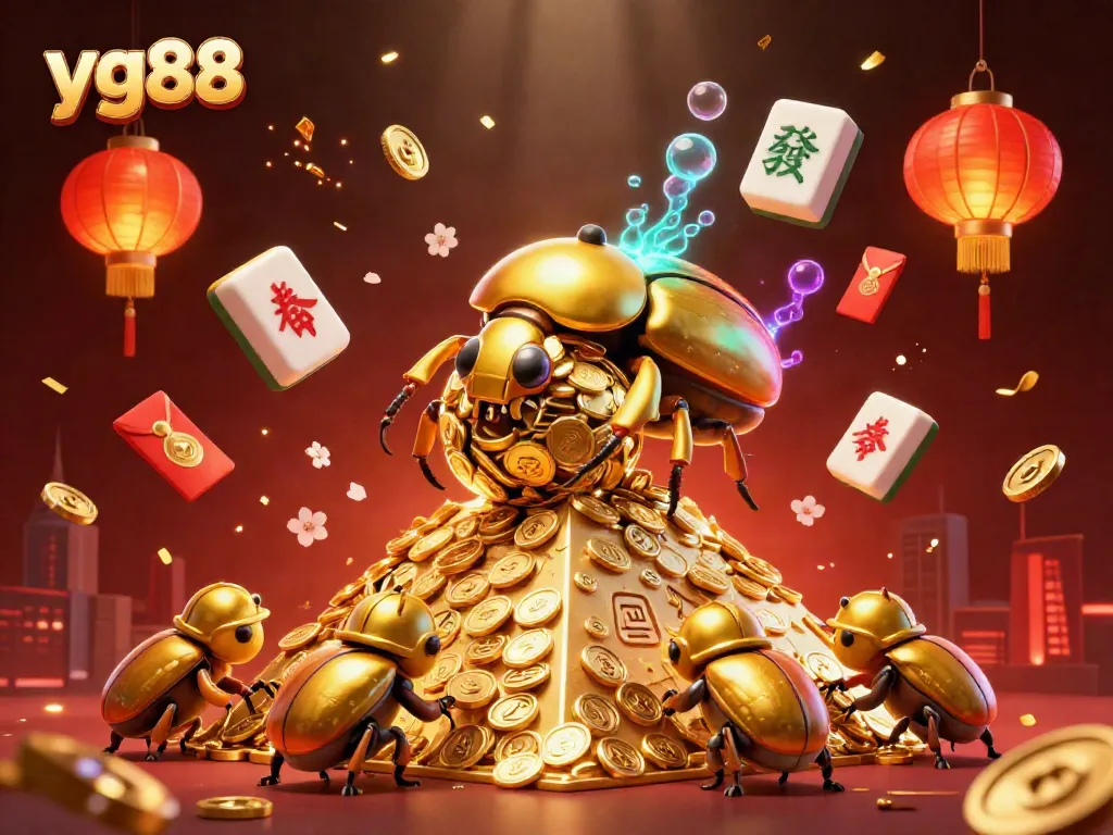 Engage with the vibrant world of yg88 where fun meets strategy with a gold beetle rolling coins.