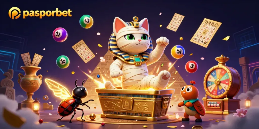 Bermain dengan pasporbet, kucing mumi 3D dalam kasino piramida mengungkap kemenangan dan kegembiraan permainan.
