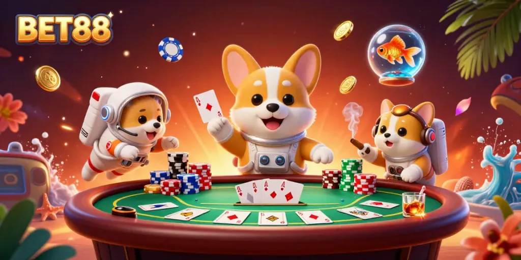 Engage with exciting BET88 gaming experiences in a cosmic casino setting with vibrant characters.