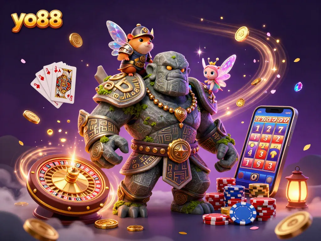 Experience thrills at yo88 with vibrant casino characters and sparkling treasures in action.
