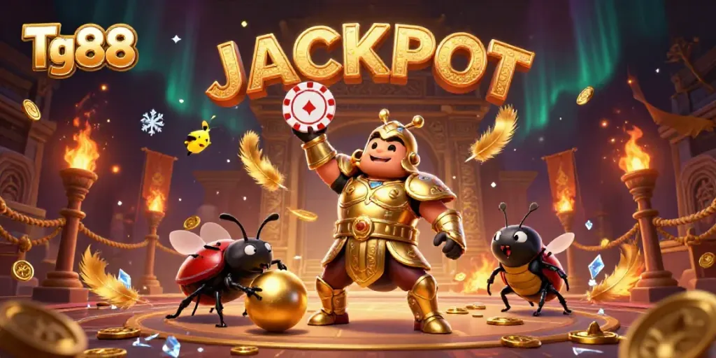 Tg88 brings players excitement with a victorious beetle hero celebrating a jackpot win