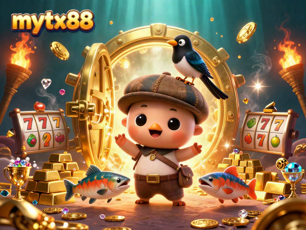 Engage with mytx88's vibrant casino scene featuring baby Nessie and treasure-filled adventures.