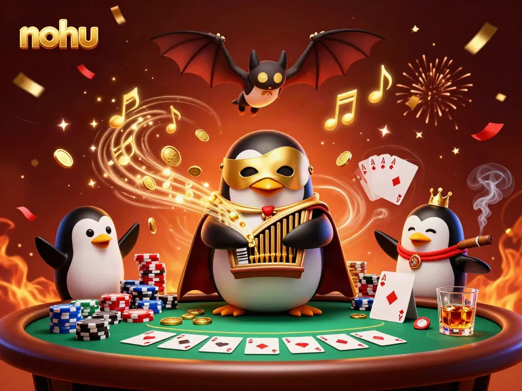 Experience the excitement of nohu gaming with cartoon characters and casino elements in 3D.