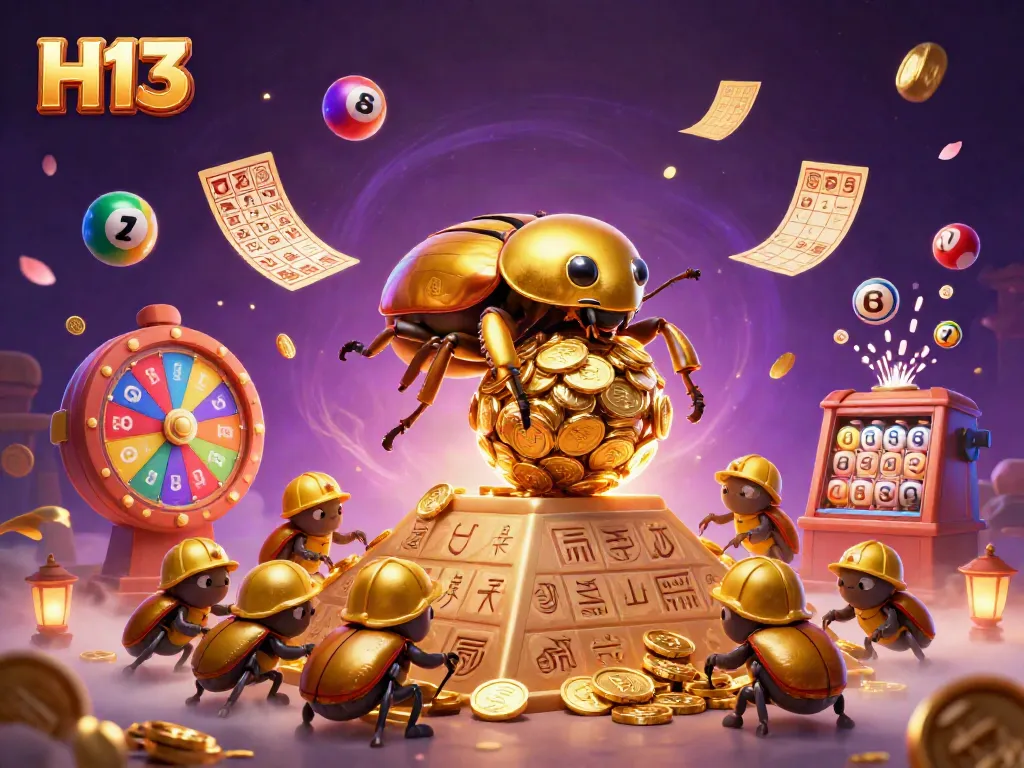Experience thrilling gaming at H13 with dynamic golden elements and vibrant lottery visuals.