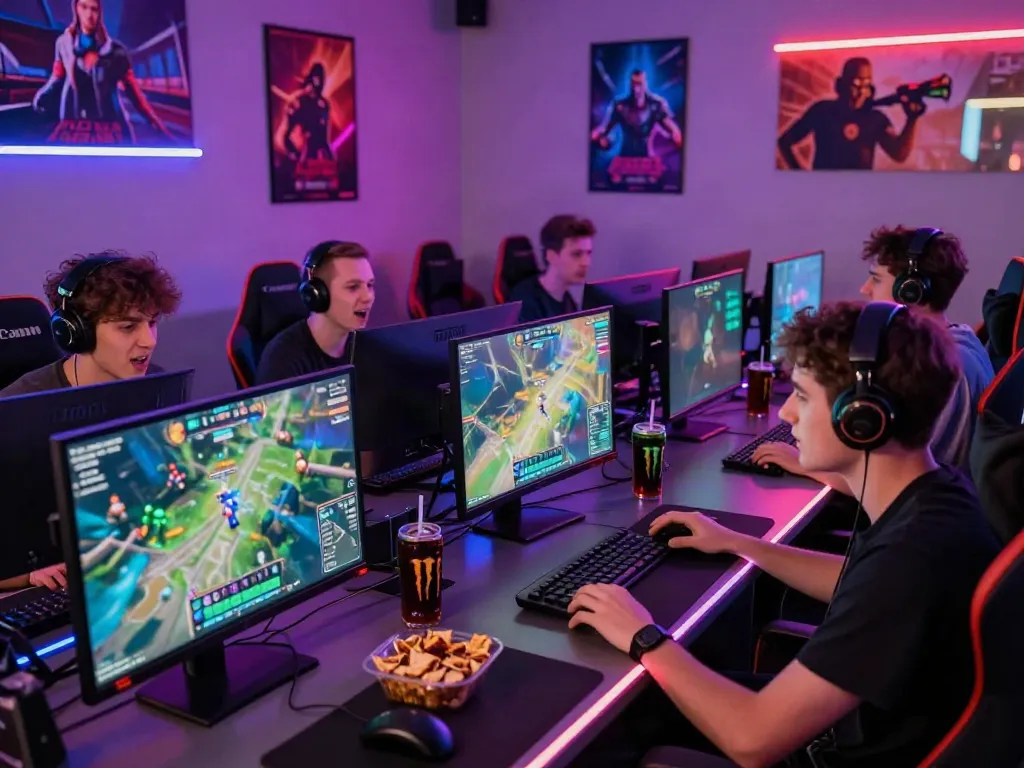 Group of friends enjoying the tusuk88 gaming experience in a vibrant lounge with LED lighting and immersive atmosphere.