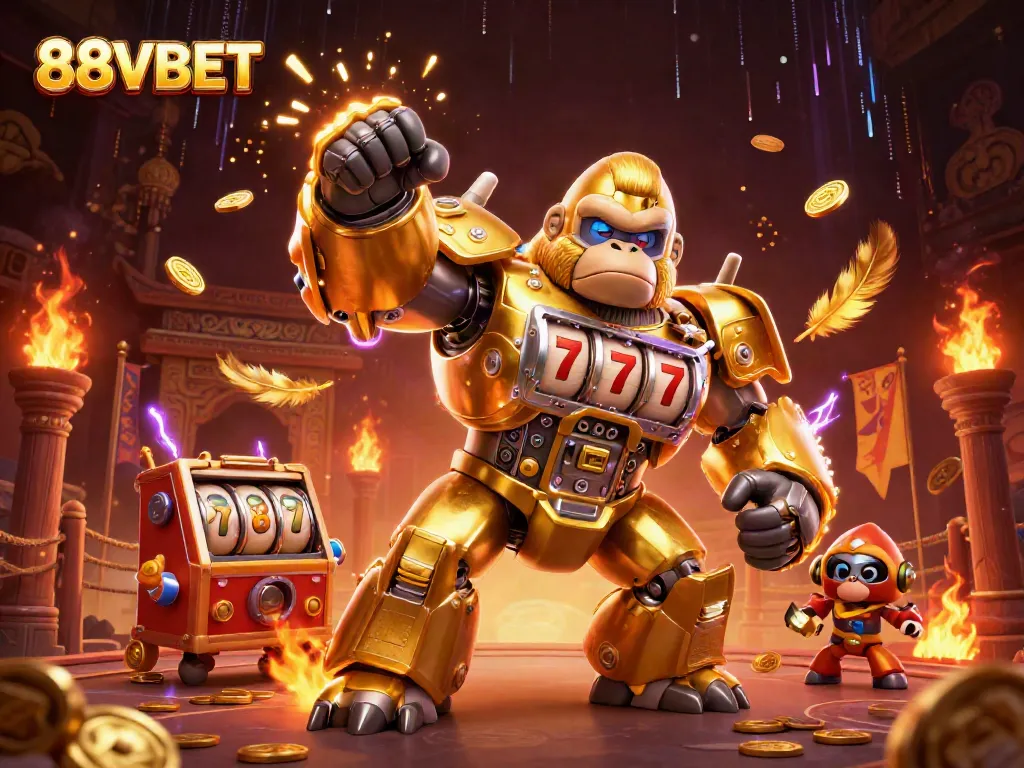 Experience thrilling wins with 88VBET's golden mech in an explosive gaming arena.