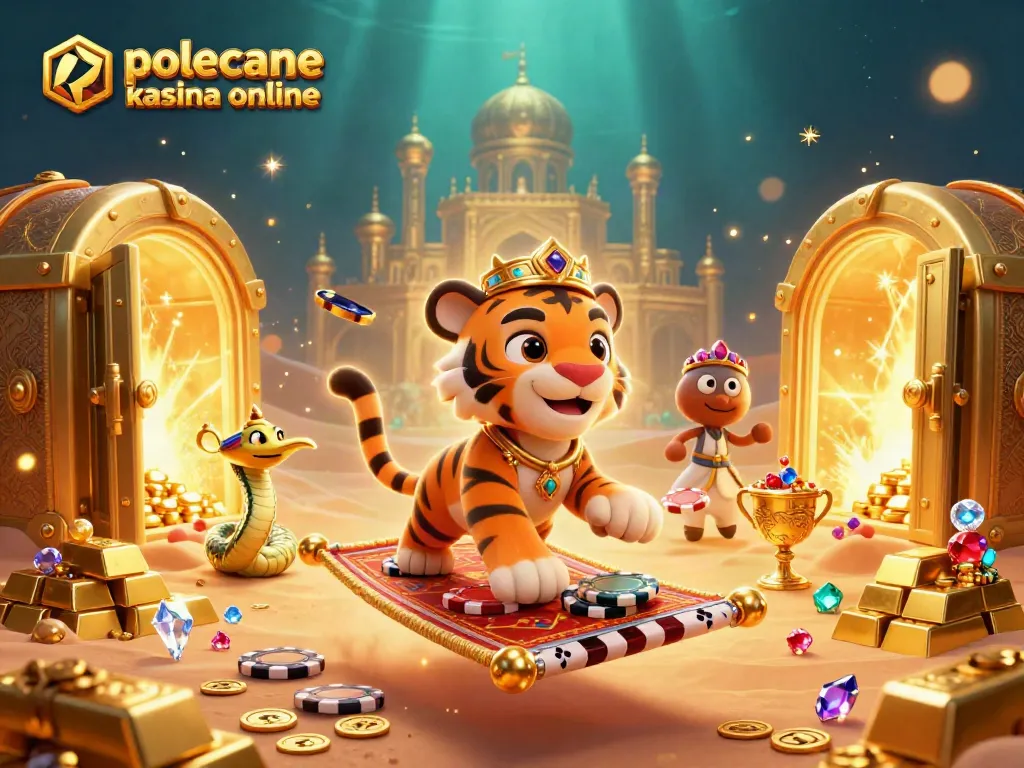 Engage with polecane kasyna online through a vibrant 3D illustration of a tiger sultan and treasures.