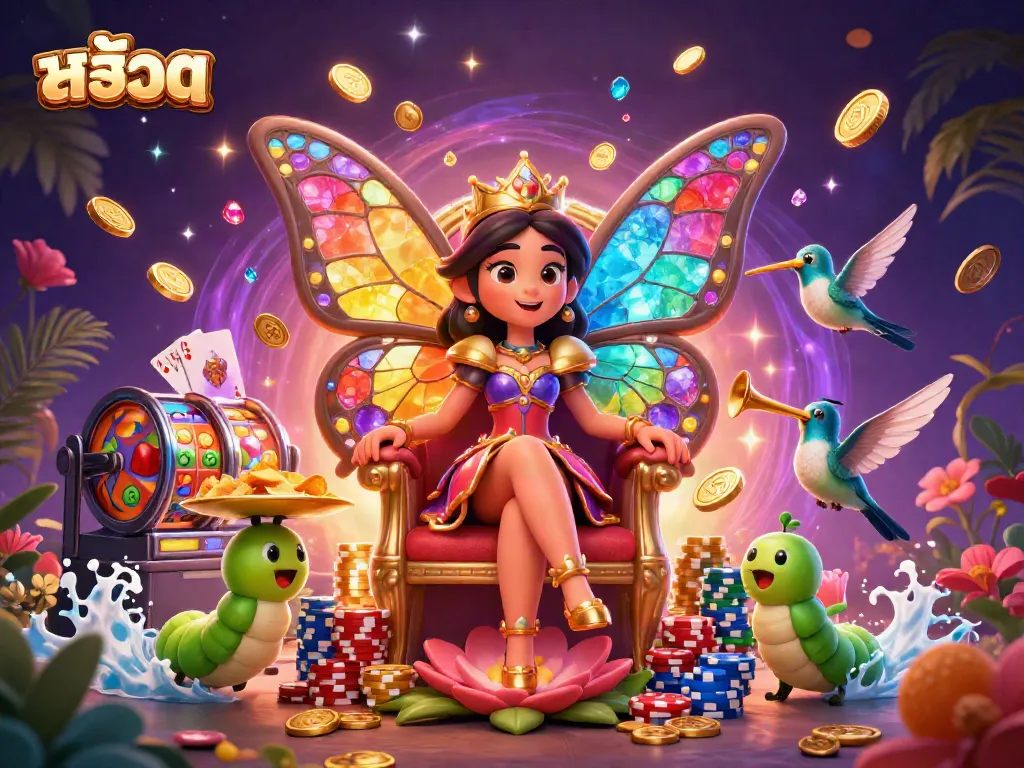 Spin the reels and win with สล็อต in this vibrant 3D casino fantasy illustration.