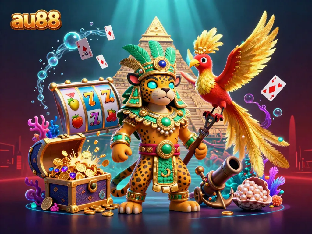 Experience gaming excitement at au88 with vibrant slot reels and dynamic casino elements