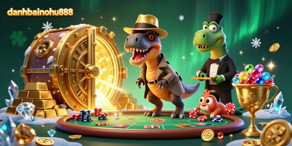 Capture the excitement of gambling with danhbainohu888 featuring a velociraptor and friends.