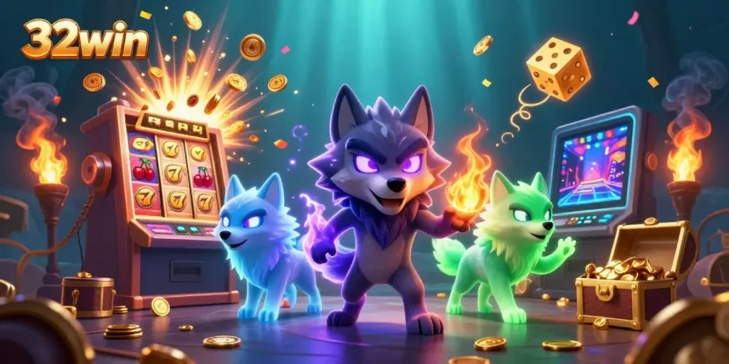 Engage in exciting 32win casino adventures with colorful slot machines and mystical wolves.