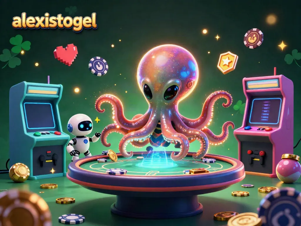 Experience thrilling gameplay at alexistogel with an alien octopus and robot companion in an exciting casino scene.