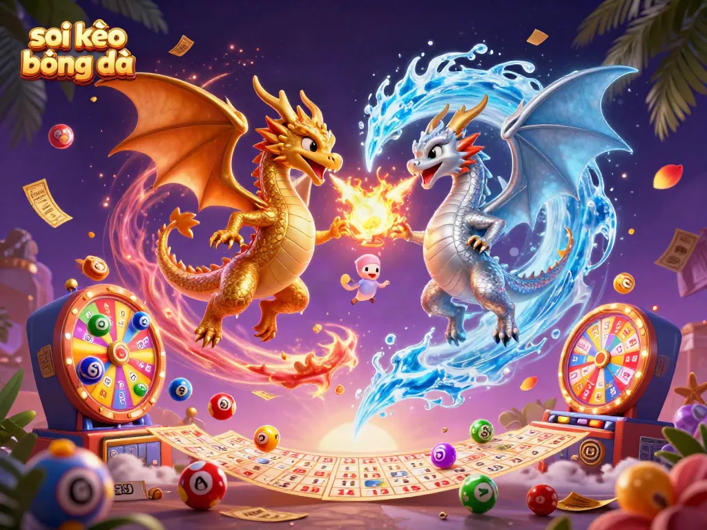 Exciting scene featuring dragons and gaming elements for soi kèo bóng đá enthusiasts, illustrating the thrill of sports betting.