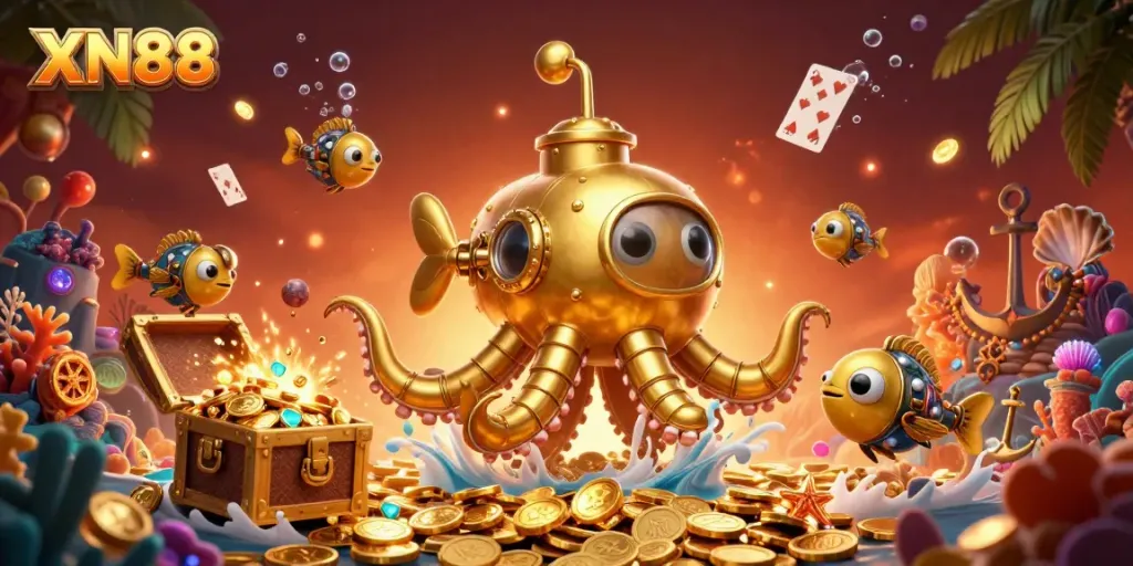 Experience winning thrills with XN88 casino in a vibrant 3D underwater scene.